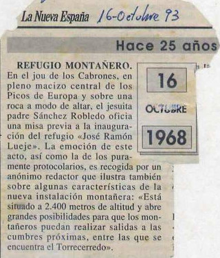 Recorte de prensa - Inauguración del primer refugio de Cabrones en Octubre de 1968